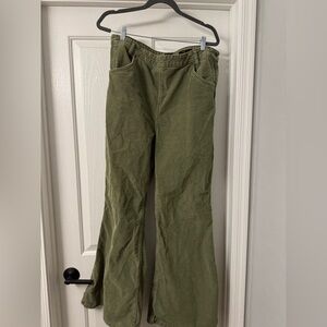 Lee - Olive Green Corduroy High Rise Flare Long Pants